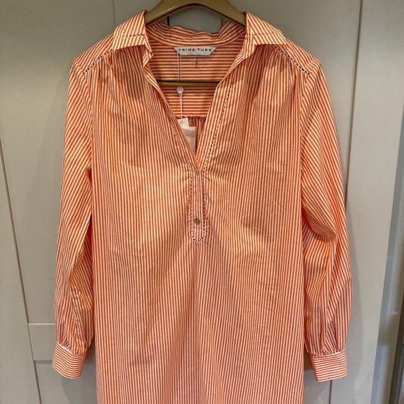 NWT Trina Turk Orange Stripped button shirt dress - Picture 1 of 5